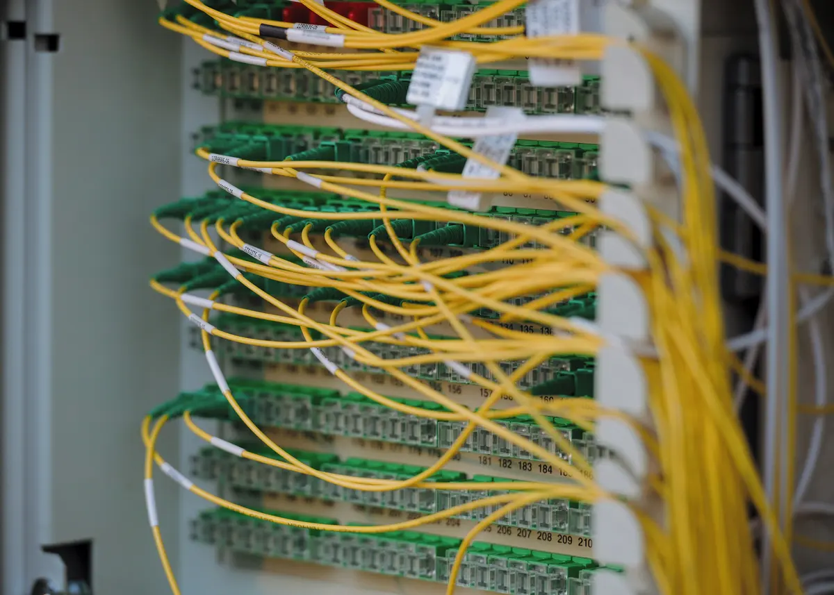 A patch panel, labelled port by port