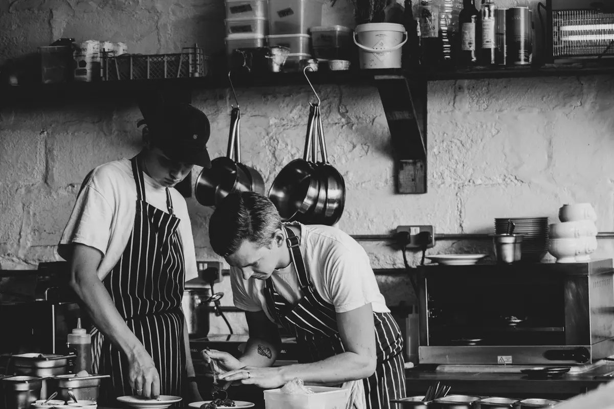 Plating in a restaurant kitchen